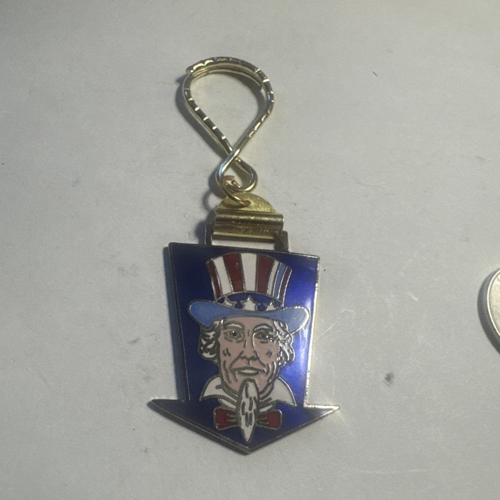Vintage Uncle Sam America Usa Watch FOB Key Chain Antique Charm Pendant W Clasp